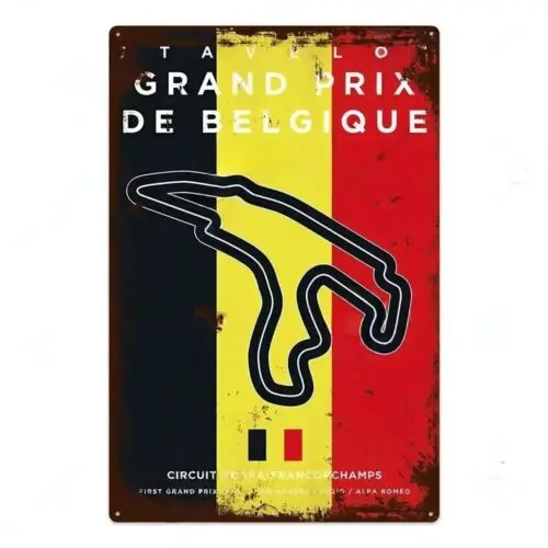 Panneau en métal du Circuit Spa-Francorchamps Grand Prix de Belgique, Art belge