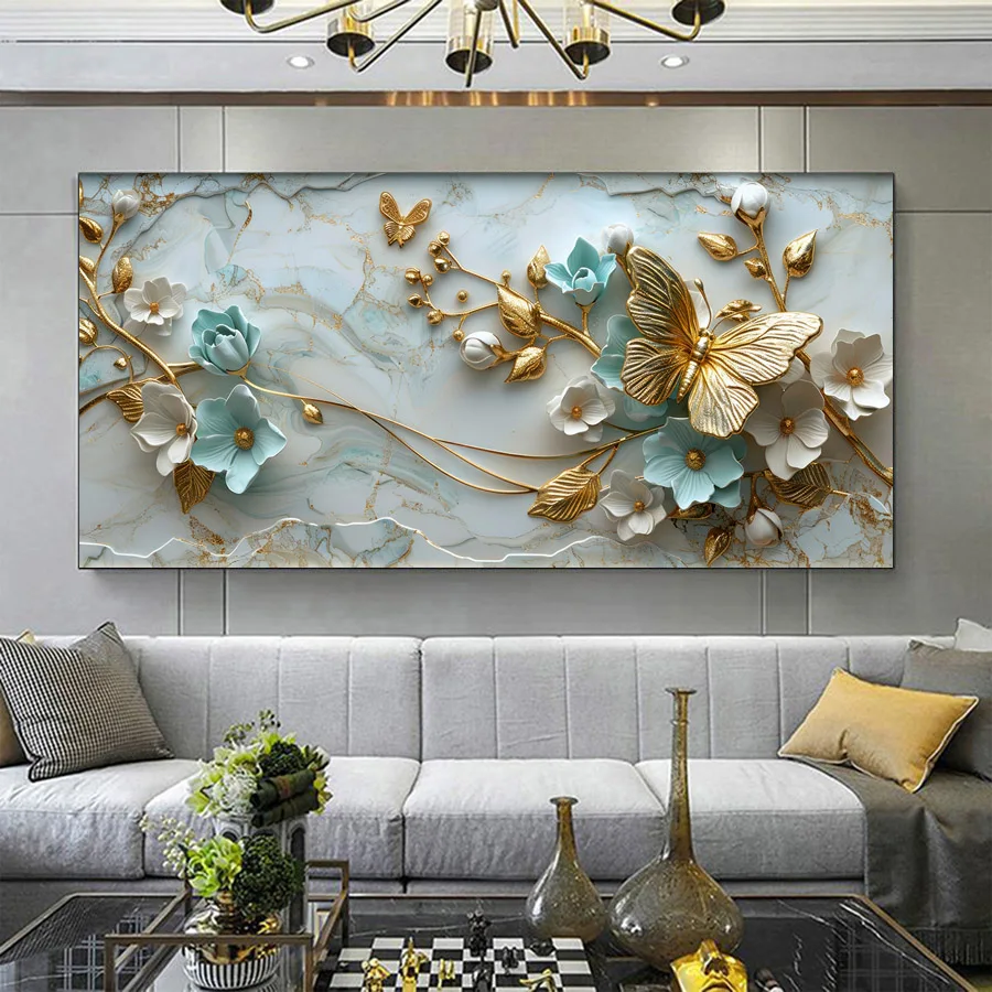 2D Flat Abstract Plants Flowers and Butterflies Canvas Art Posters-  Wall arts for Living Room, Bedroom, Hallway, Office, Bar, R