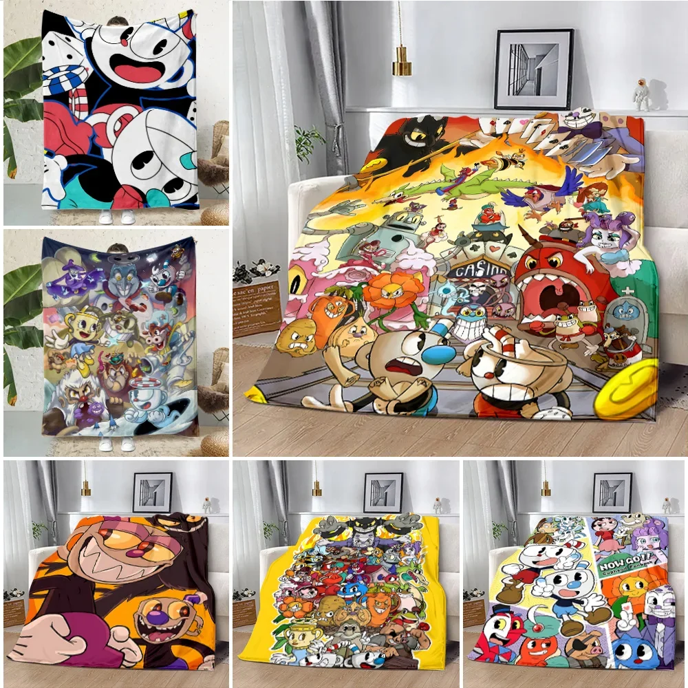 

Cartoon Cuphead Printed Blanket Picnic Blankets Warm Blanket Soft and Comfortable Blanket Home Travel Birthday Gift