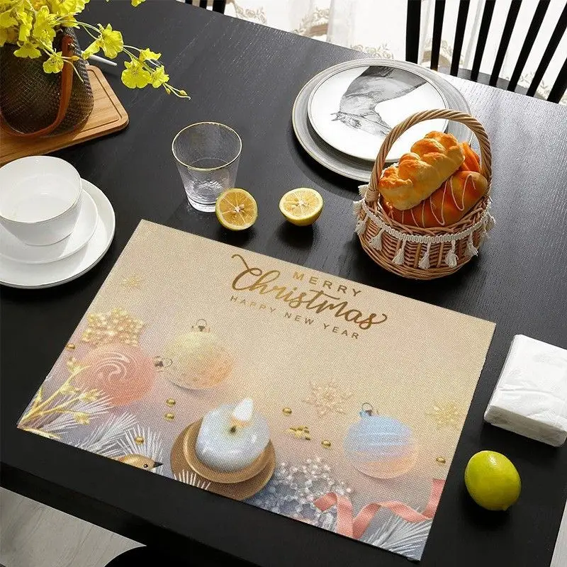 VIKAMA Pink Bow Gift Christmas Meal Mat Waterproof and Insulated Table Mat Holiday Party Home Restaurant Table Decoration Mat
