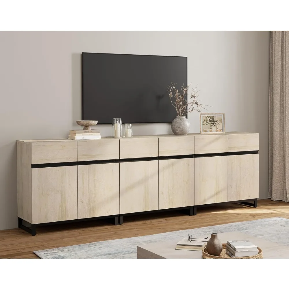 Modern TV Stand for TVs up to 110 inch, 3 in 1 Wood Entertainment Center TV Console Table with Adjustable Shelves and Metal Base