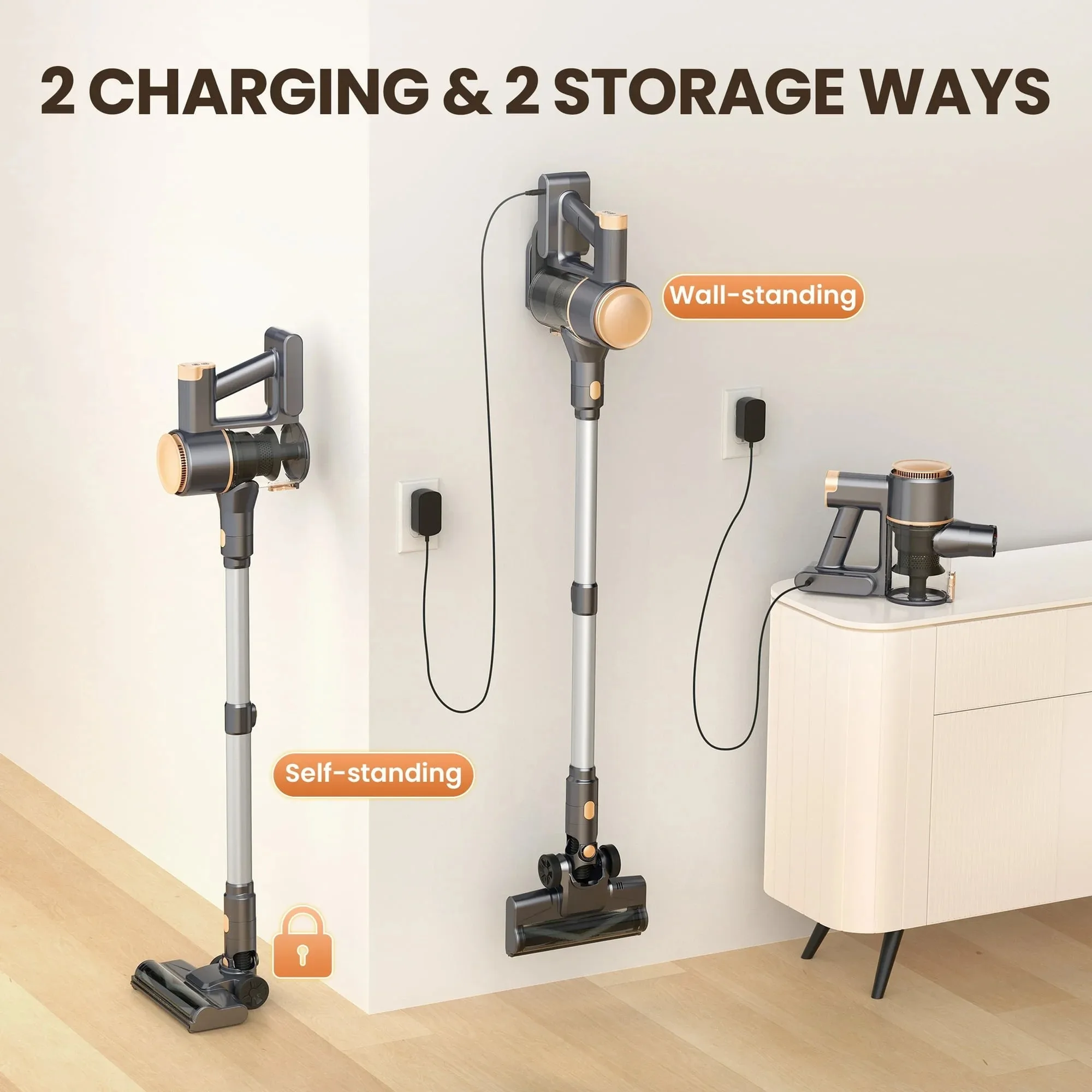 INSE N8 Cordless Vacuum Cleaner 25Kpa Lightweight Stick Vacuum with 2200mAh Rechargeable Battery for Hardwood Carpet Pet Hair