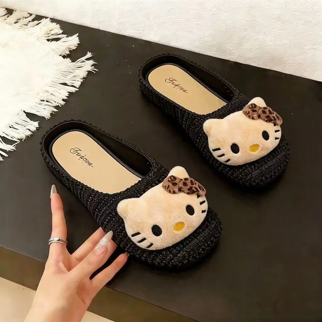 

real photos 2026 new spring autumn Sanrio hello kitty caroon cute lovely good quality plus size women girls knits black flats