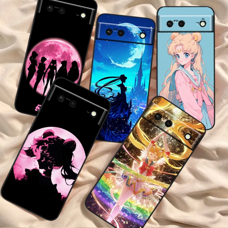 Sailor Moon Fashion Cartoon Cute For Google Pixel 8 7A 7 6A 6 5A 5 4 4A XL 5G Black Silicon Shockproof Shell Cover Phone Case