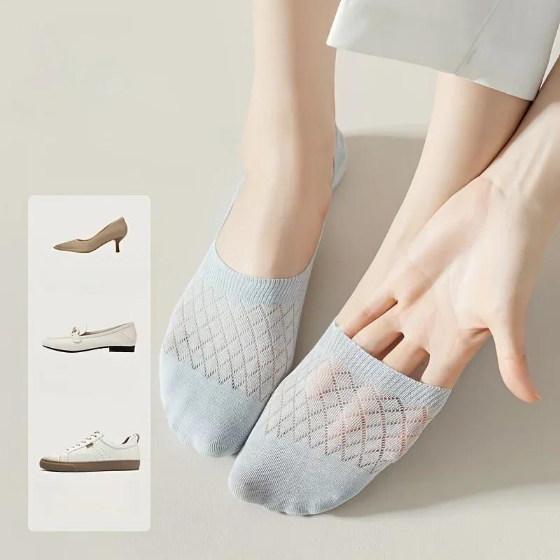 

5 пар дышащих женских носков до щиколотки с сеткой Argyle, удобные женские чулки и чулочно-носочные изделия из смеси хлопка с неглубоким горлышком