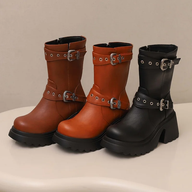 

ORCHA LISA 2026 Модные женские ботинки до середины икры, водонепроницаемые, нескользящие, на молнии, на массивном каблуке, на платформе, большой размер 44 45, стиль для походов