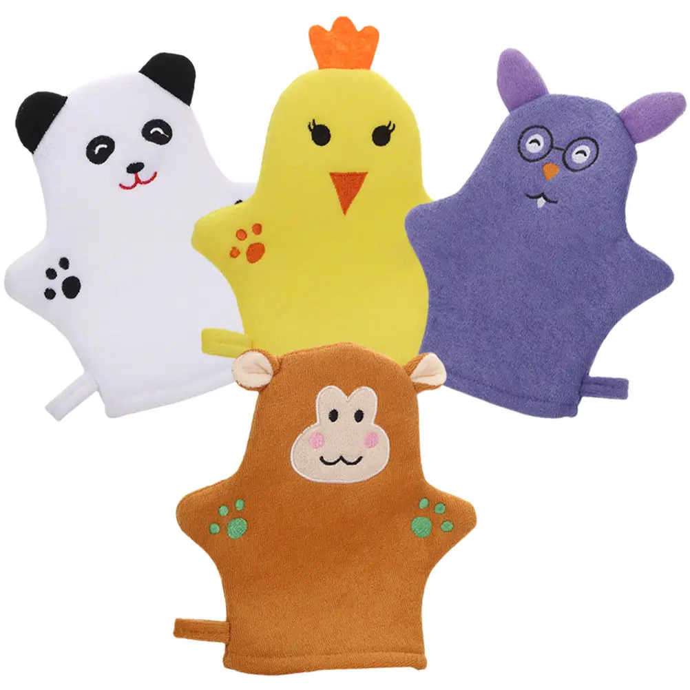 

4Pcs Cartoon Bath Gloves for Toddlers Exfoliating Shower Mitts Skin-Friendly Body Cleaning Gloves Portable Back Scrubbing Tools