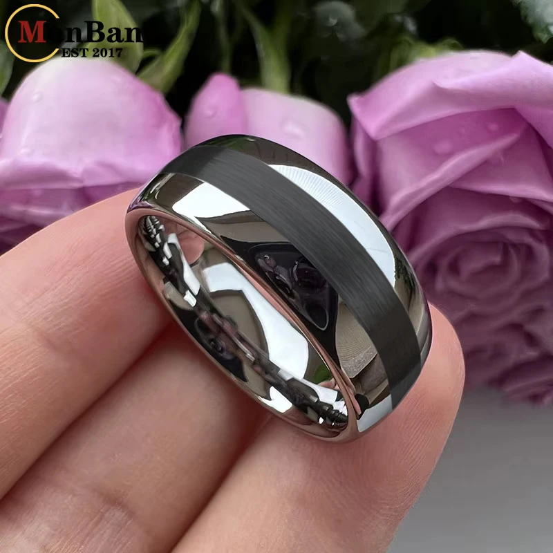 MenBand Jewelry Fashion 8MM 10MM Dome Band Center Brushed Men\'s and Women\'s Tungsten Carbide Wedding Ring Comfortable Fit