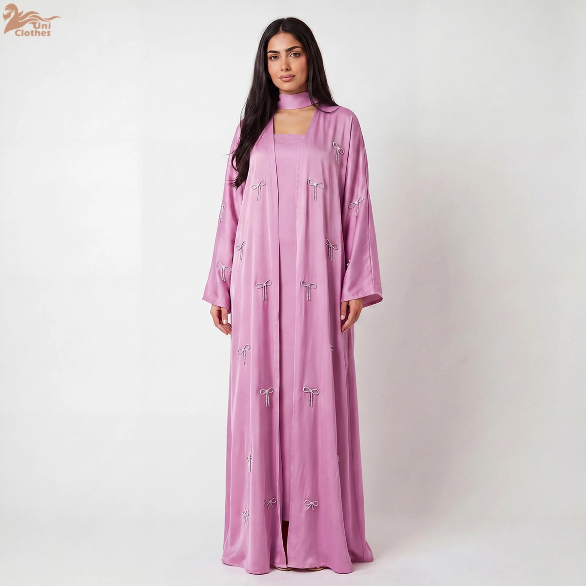 

Zahraa 2026 Eid New Abaya Dubai Luxury Women Abaya Nida Diamond Bow 2PC Abaya Set Elegant Modest Abaya Women Muslim Dress