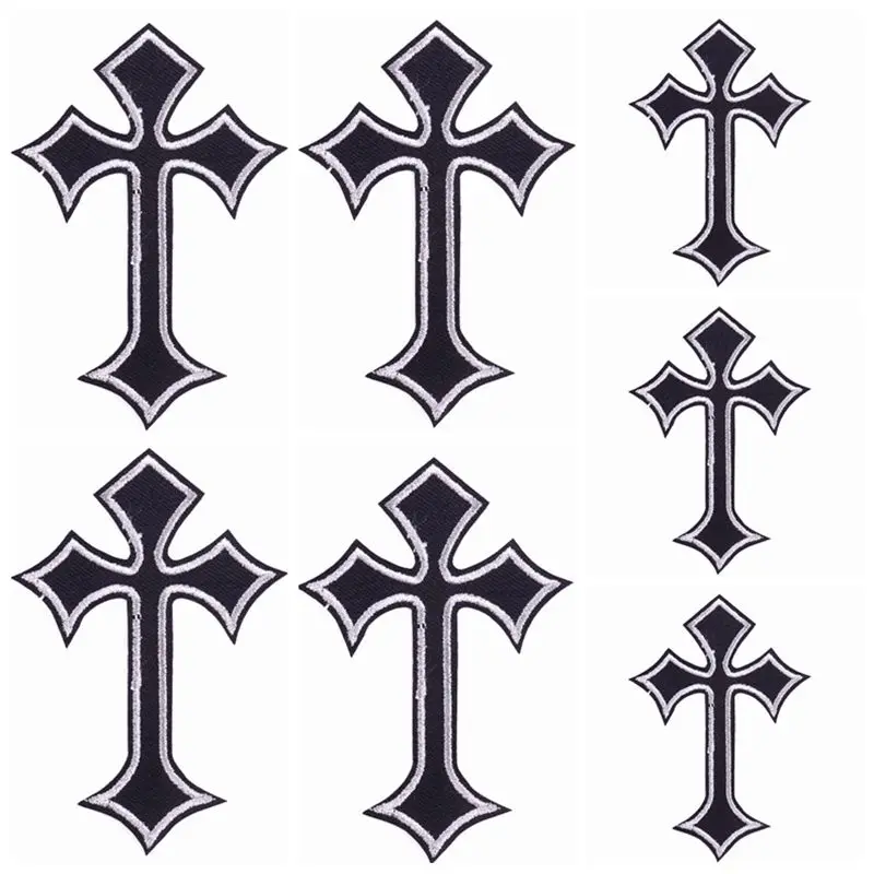 10pcs/Lot Cross Iron On Patches Religious Belief Patches On Clothes Catholic DIY Embroidery Patches For Clothing Stickers Stripe