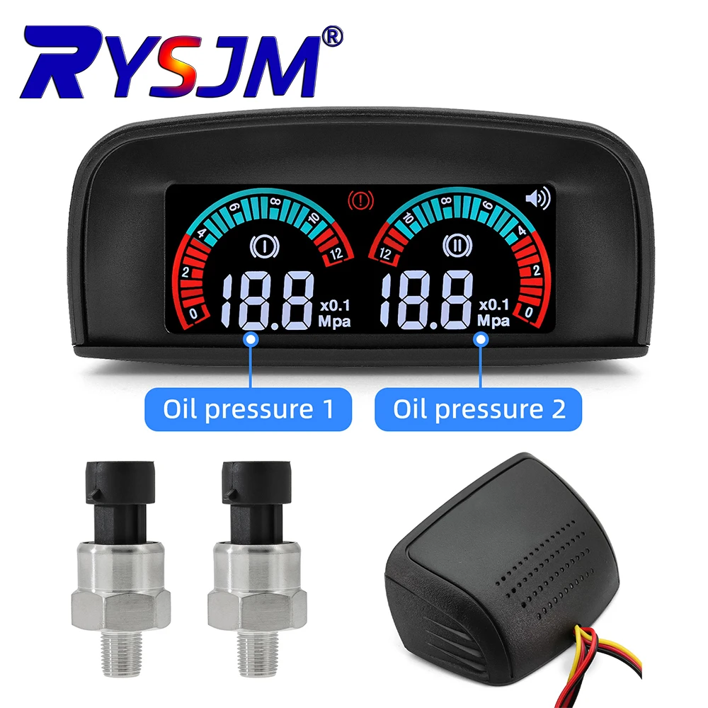 2 IN 1 Dual Car Gauge 0-1.2Mp﻿ 2 IN 1 Dual Car Gauga Ail Pressure Gauge Meter With NPT1/8 Sensor with Alarm Sound for car boat