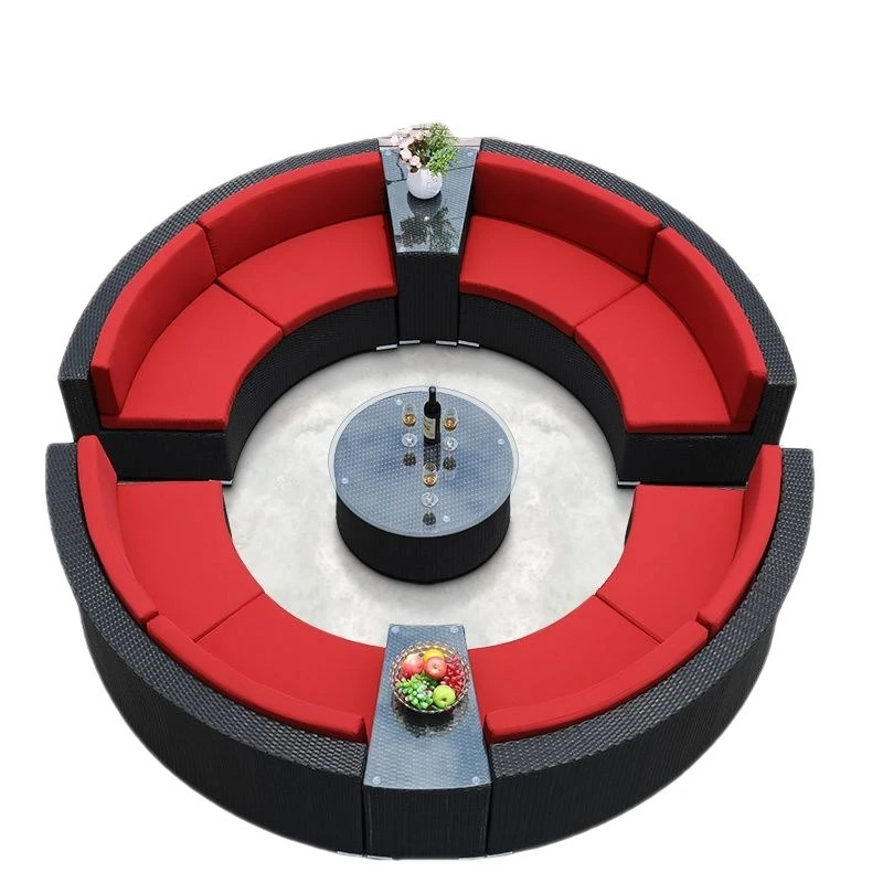 

Outdoor Sofa Villa Garden Courtyard Round Curved Rattan Sofa Coffee Table Combination