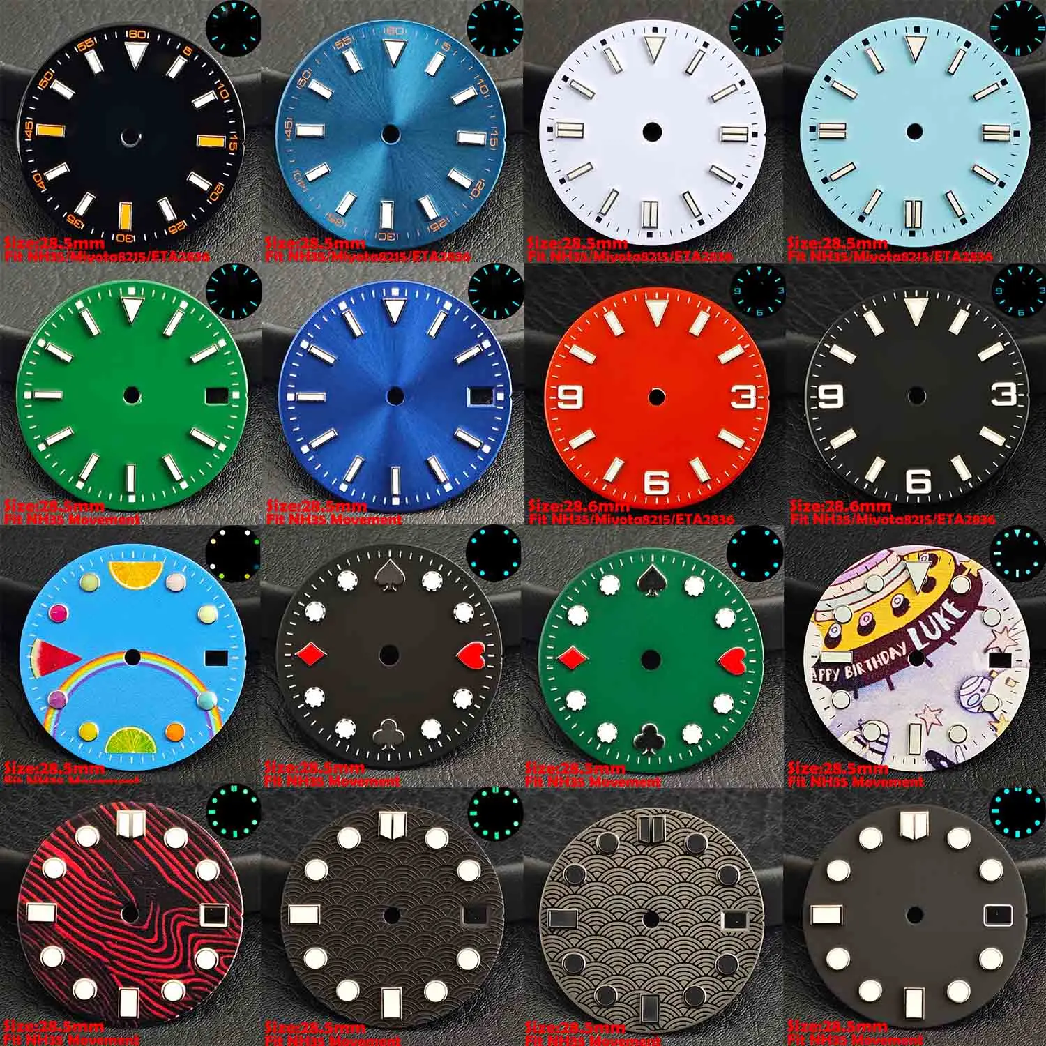 Suitable for NH34/NH35/NH36/Miyota 8215/ETA 2836 Movement Watches, Sterile Dial, Luminous Dial for Watch Replacement Accessorie