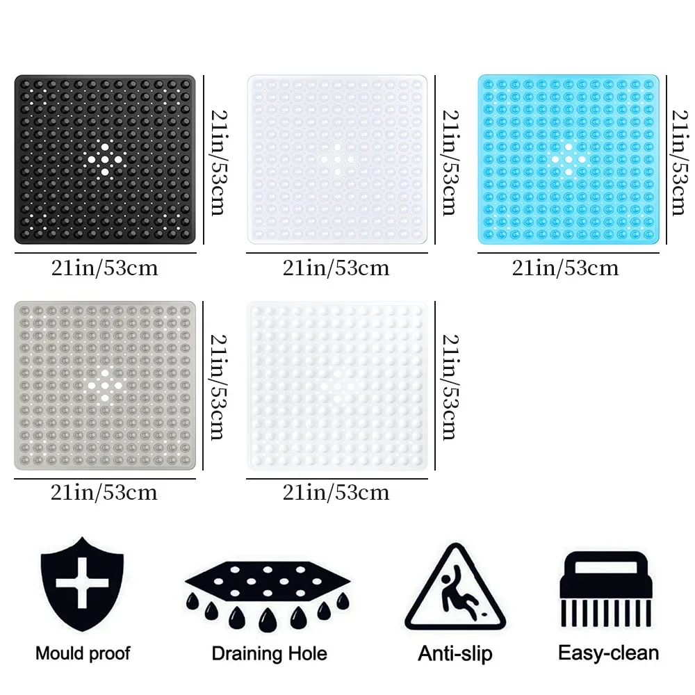 1PC Square PVC Bubble Leak Hole with Suction Cup Shower Non-slip Mat Bath Non-slip Bath Mat Floor Mat