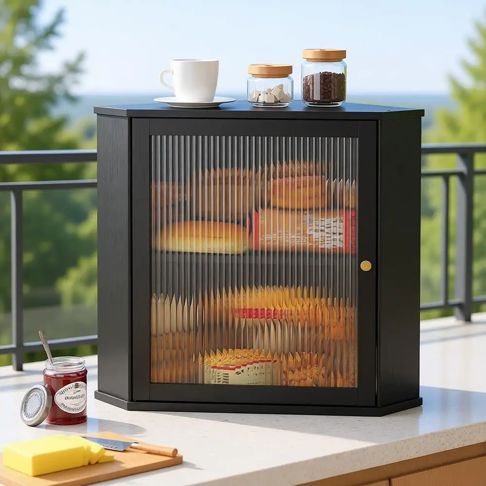 

Двухуровневая магнитная акриловая хлебница, бамбуковый органайзер для столешницы для закусок и хлеба, черный, 16,5 дюймов высотой