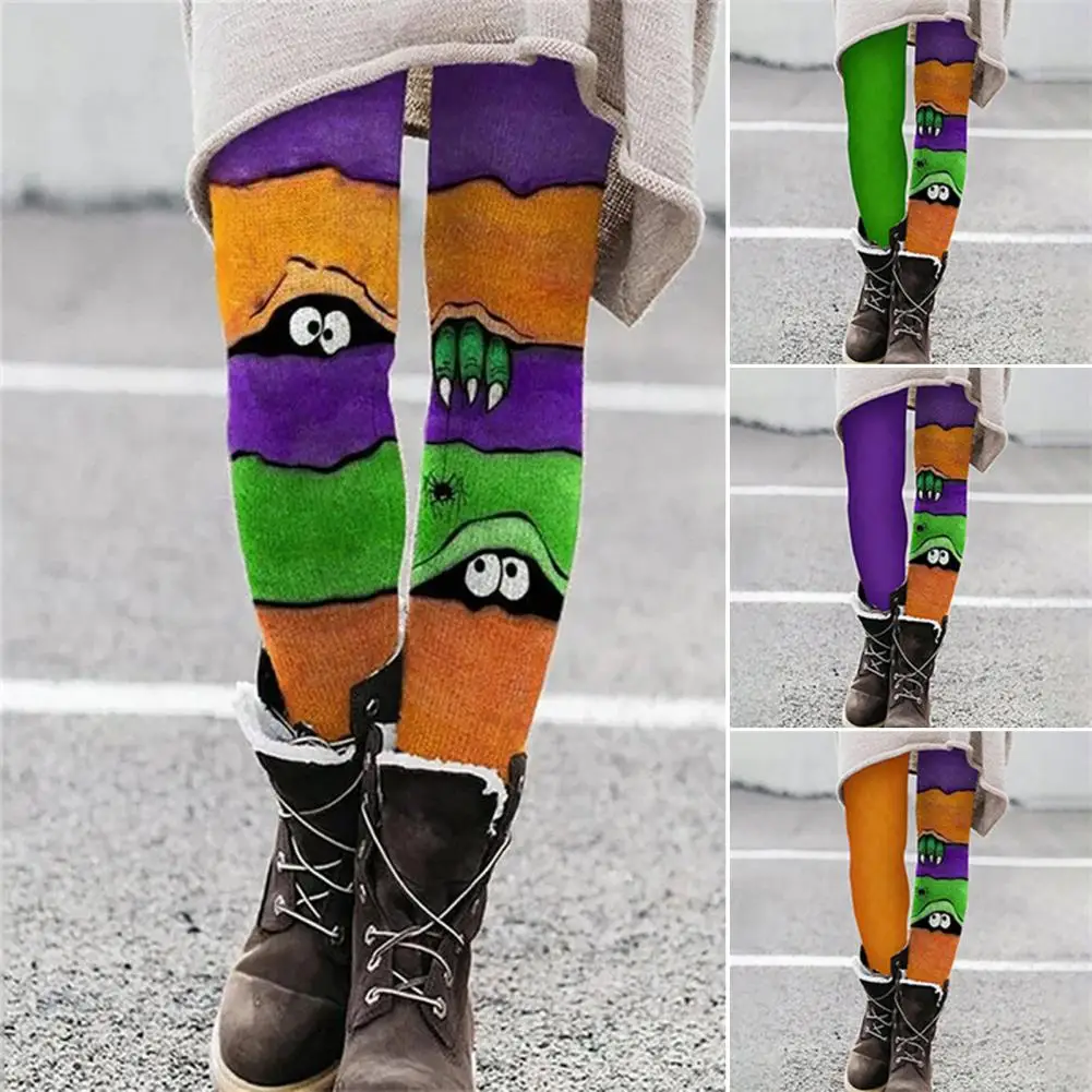 

Halloween Leggings For Women Color Block Skeleton Pumpkin Print Costumes Slim Warm Soft Stretchy Leggings 2024 Outfit Cosplay