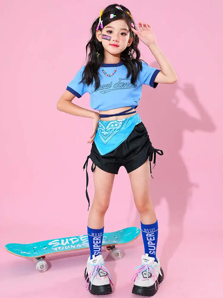 Crop Tops Cargo Hosen Kinder Streetwear Kleidung Kinder Mini Shorts Street Dance Jazz Zeigt Kostüm Mädchen Hip Hop Outfits