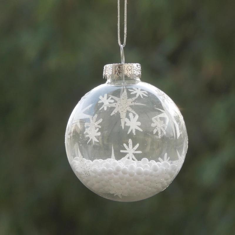 8pcs/pack White Powder Drawing Glass Ball Pendant Home Decoration Christmas Day Hanging Glass Globe Festival Gift Window Display