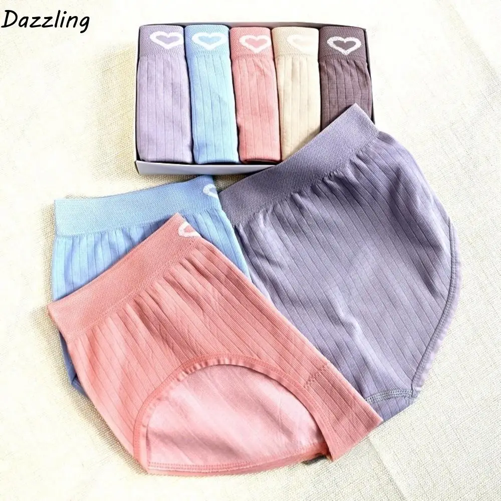 

5Pcs Middle Waist Women Panties Set Underwear Female Lingerie Candy Color Briefs 5PCS Comfortable Love Heart Underpants