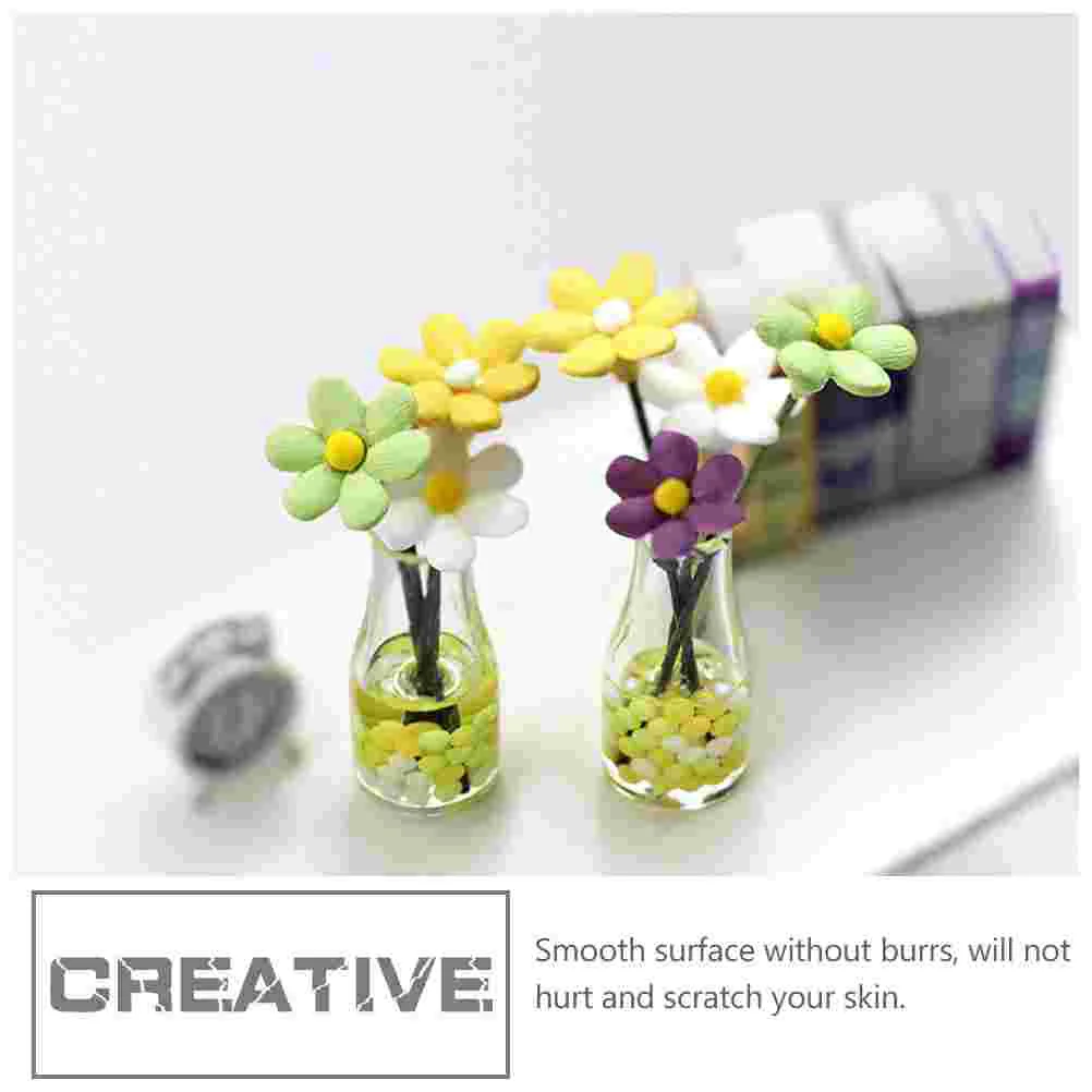 

2 Pcs Decorations Mini Flower Arrangement Model Child Home House Accessories Glass Pots with Daisy