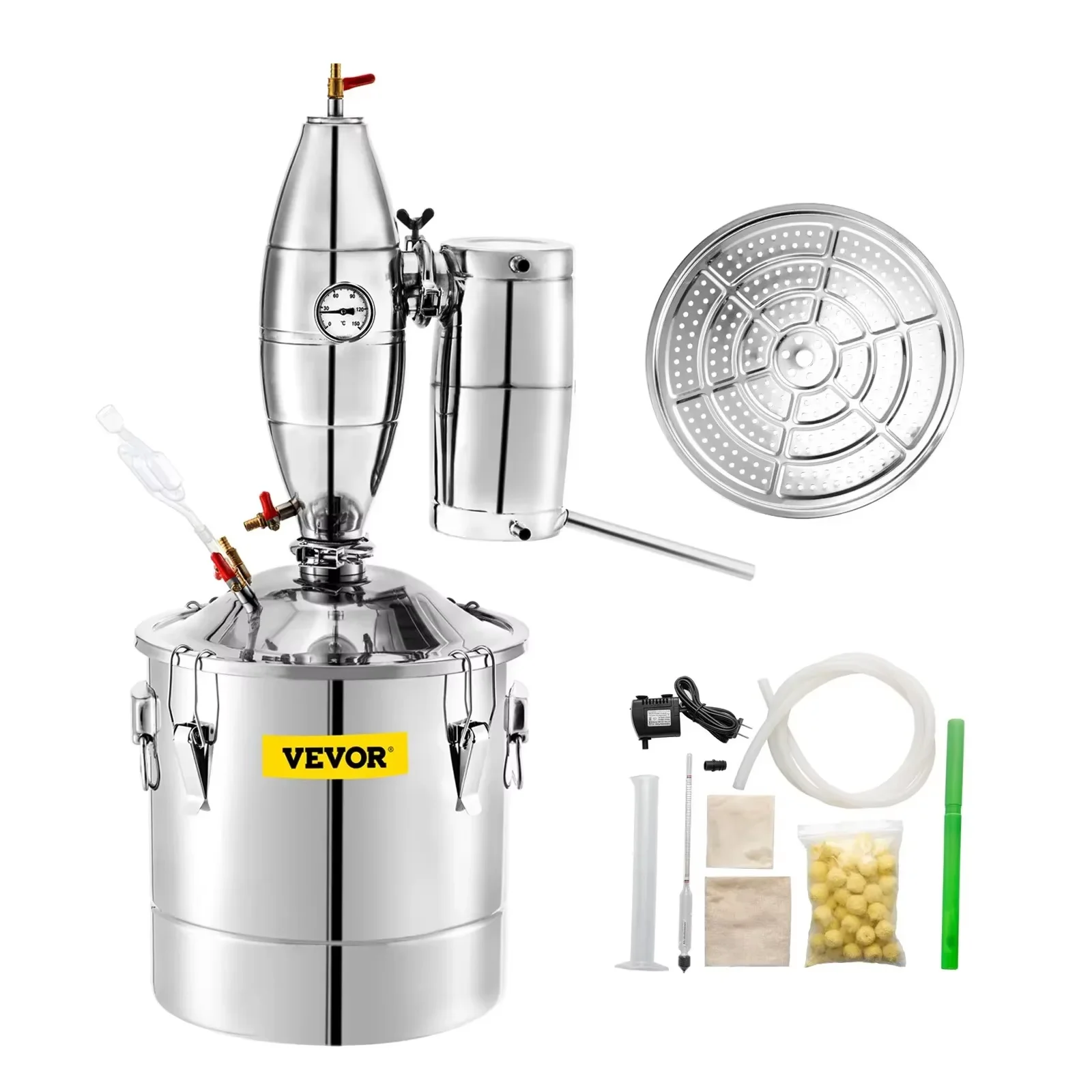 Distillatore di Alcol VEVOR 20L 30L 50L 70L, Attrezzatura per la Produzione di Birra, Kit Fai-da-te per Vino e Moonshine, Dispenser, Elettrodomestico