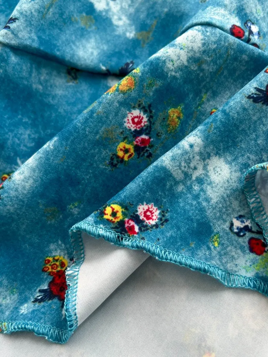 Foamlina Irregular Ruffle Boho Dress Women French Retro Halter Floral Print Cinched Waist Elegant Vacation Dress Trendy Chic