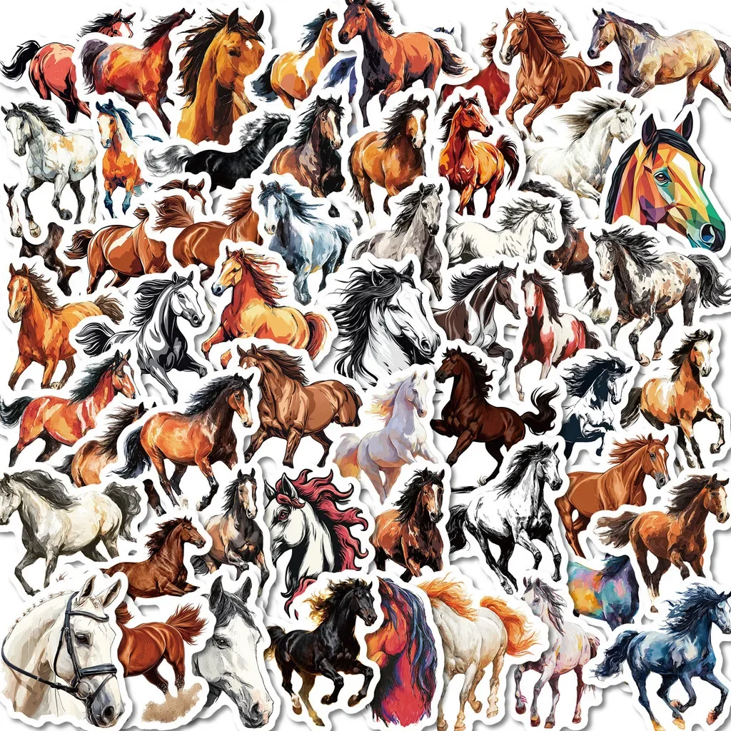 56Pcs Dynamic Galloping Horse Stickers, Oil Painting Style Steed Decals for Vintage Animal Journal DIY RecordingYourLife Store