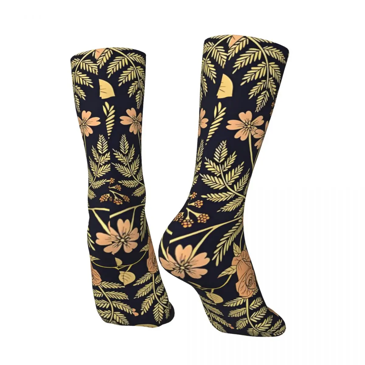 Vintage Elegant Peach And Navy Blue Floral Pattern Men's compression Socks Unisex Harajuku Pattern Printed Novelty Crew Sock