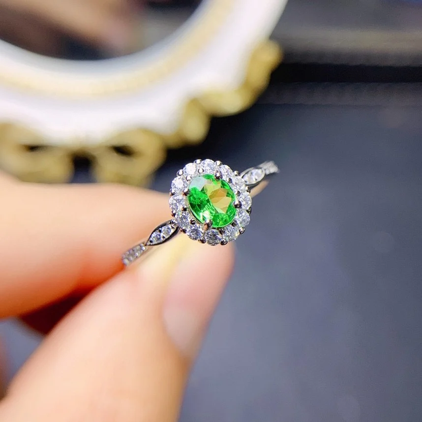 

Natural Tsavorite Ring, 925 Silver Certified, 4x5mm Green Gem, Beautiful Girl Gift, Free Shipping