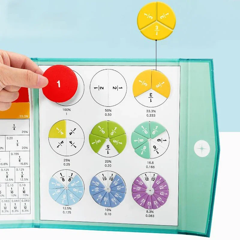 Magnetic Fraction Demonstration Book with Tiles Fractions Manipulatives Score Disk Demonstrator for Educational Tools
