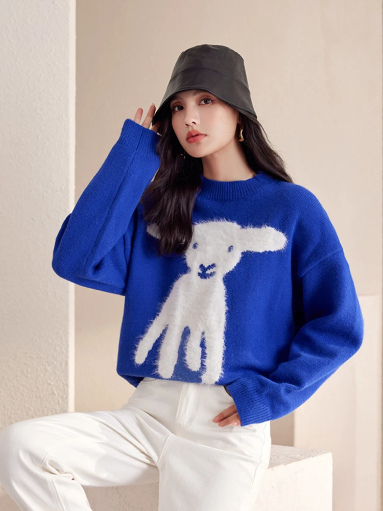 Frauen Rundhals pullover Lazy Style Langarm lässig gestrickt Pullover koreanischen Design Sinn Nische lose Tops