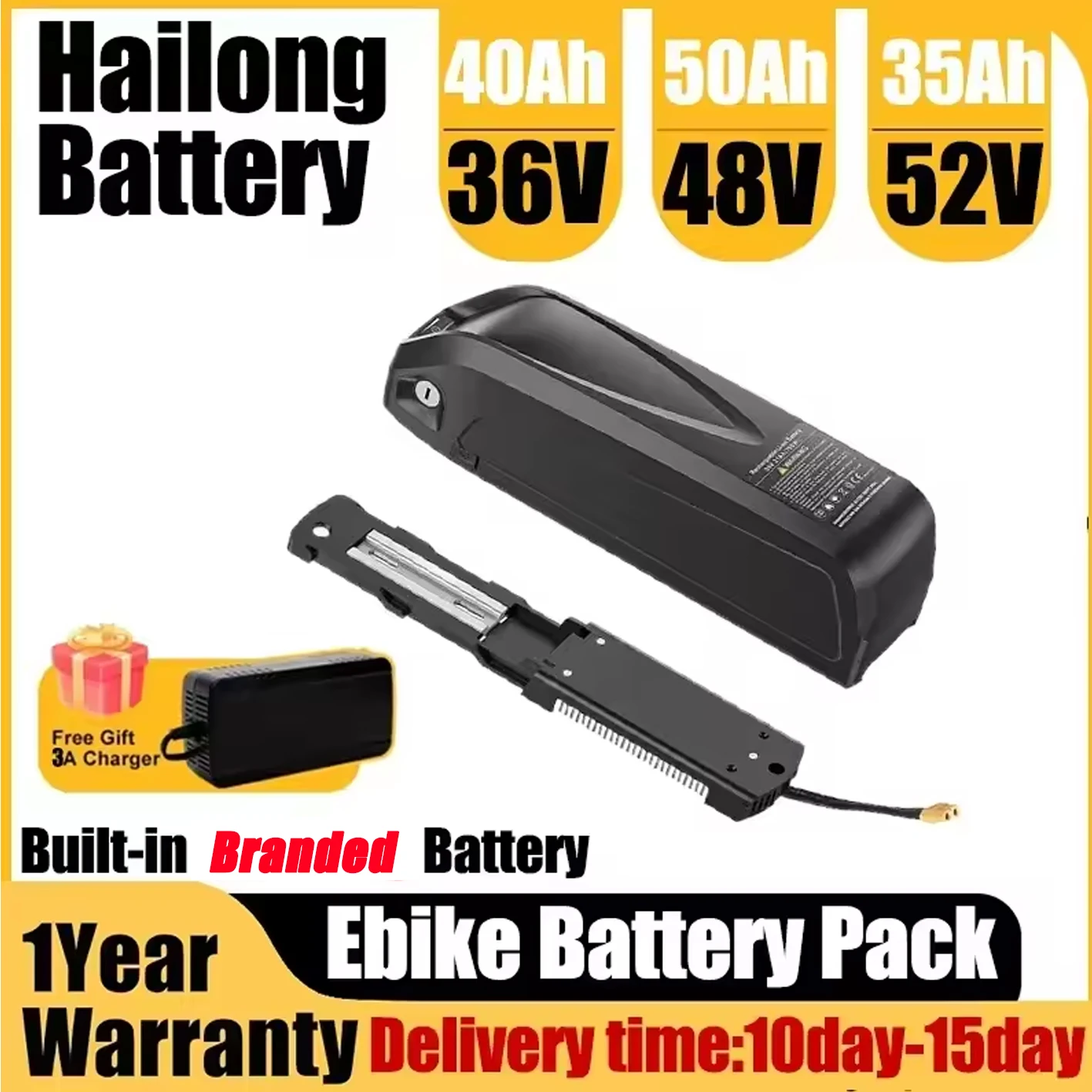 Hailong Electric Bicycle Batteria 36v15ah Downtube 48V52 72v 20 30 40 45 50 60AH 5pins 18650 Ebike Battery for Bafang 250W-2000W