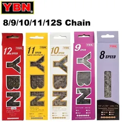 YBN 8/9/10/11/12S Catena MTB Mountain Road Bike Catene 8 9 10 11 12 Velocità Bicicletta cava Catena a maglia rapida per M6100 M7100