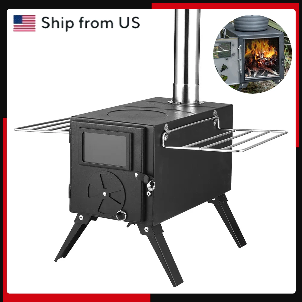 Camp Winter Tent Fire Wood Heater Outdoor Brazier Camping Wood Stove Portable Firewood Burner Furnace w Detachable Chimney