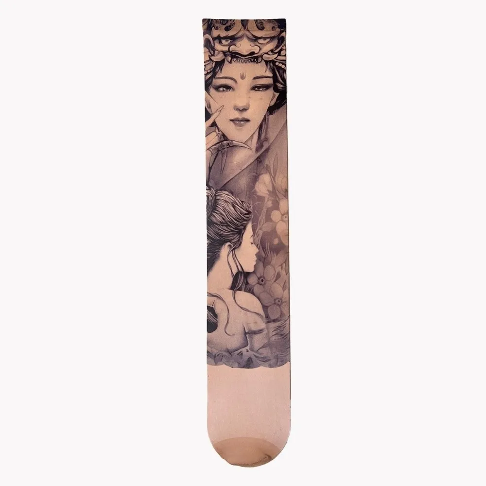 Snake Japanese Style Full Leg Tattoo Socks Breathable Thin Fake Tattoo Socking UV Protection Elastic Sun-proof Socks Riding