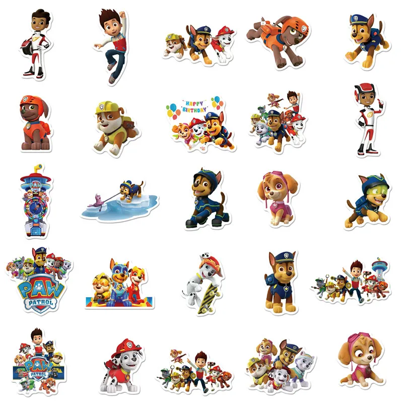 50PCS Kids Anime Paw Patrol Puppy Dog Toy Stickers Cute Cartoon Animal Bubble Suitcase Guitar Decorative Sticker Kid Toys Gifts