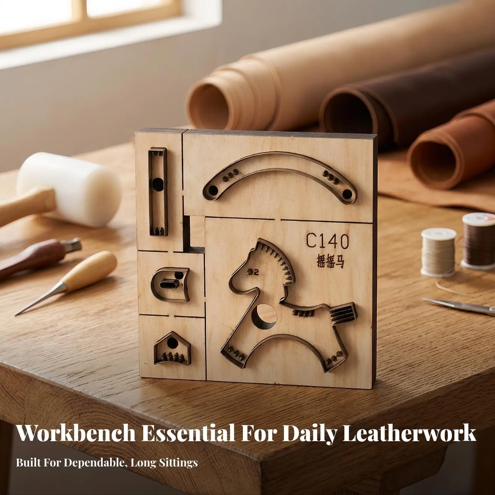 Handmade Leather Rocking Horse Cutter Die Wood Steel Stamp C14 Bobbing Equine Shape Tool for DIY Keychains Festive Ornament
