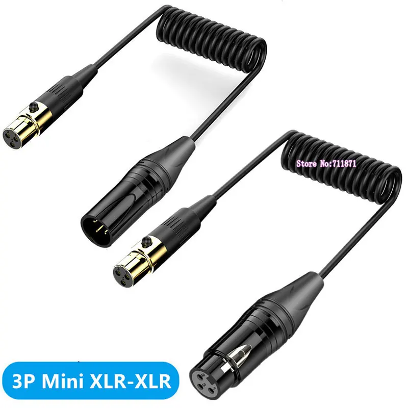 Elastic Coiled 3hole Pin Mini XLR Female to XLR Male Female Audio Adapter Cable For amplifier Audio mixer Mini microphone Camera