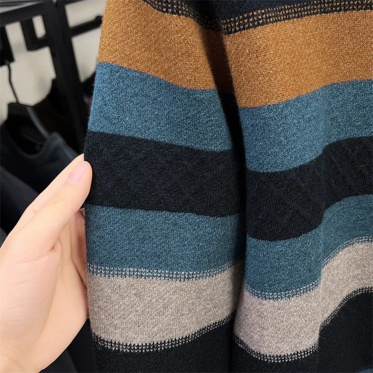 الوقوف مخطط الشتاء عارضة محبوك سترة منتصف العمر مريحة طويلة Sve الحرارية Busin عارضة Sle معطف الرجال #4