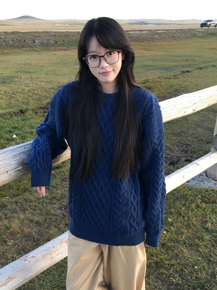 

Свободный вязаный свитер с узором «косы» для мужчин и женщин, осенне-зимний, повседневный, базовый слой, комфортный на ощупь