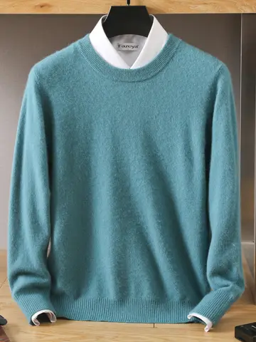 Men's 100% Pure Mink Cashmere Sweater O-Neck Pullovers Knit Sweater Autumn and Winter New Long Sleeve High-End Jumpers Mink Tops