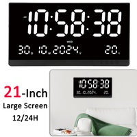 21 Inch Large Digital Wall Clock USB Powered Time Calendar 12/24H Time/Day/Month/Year/Temp Display Electronic LED Alarm Clock