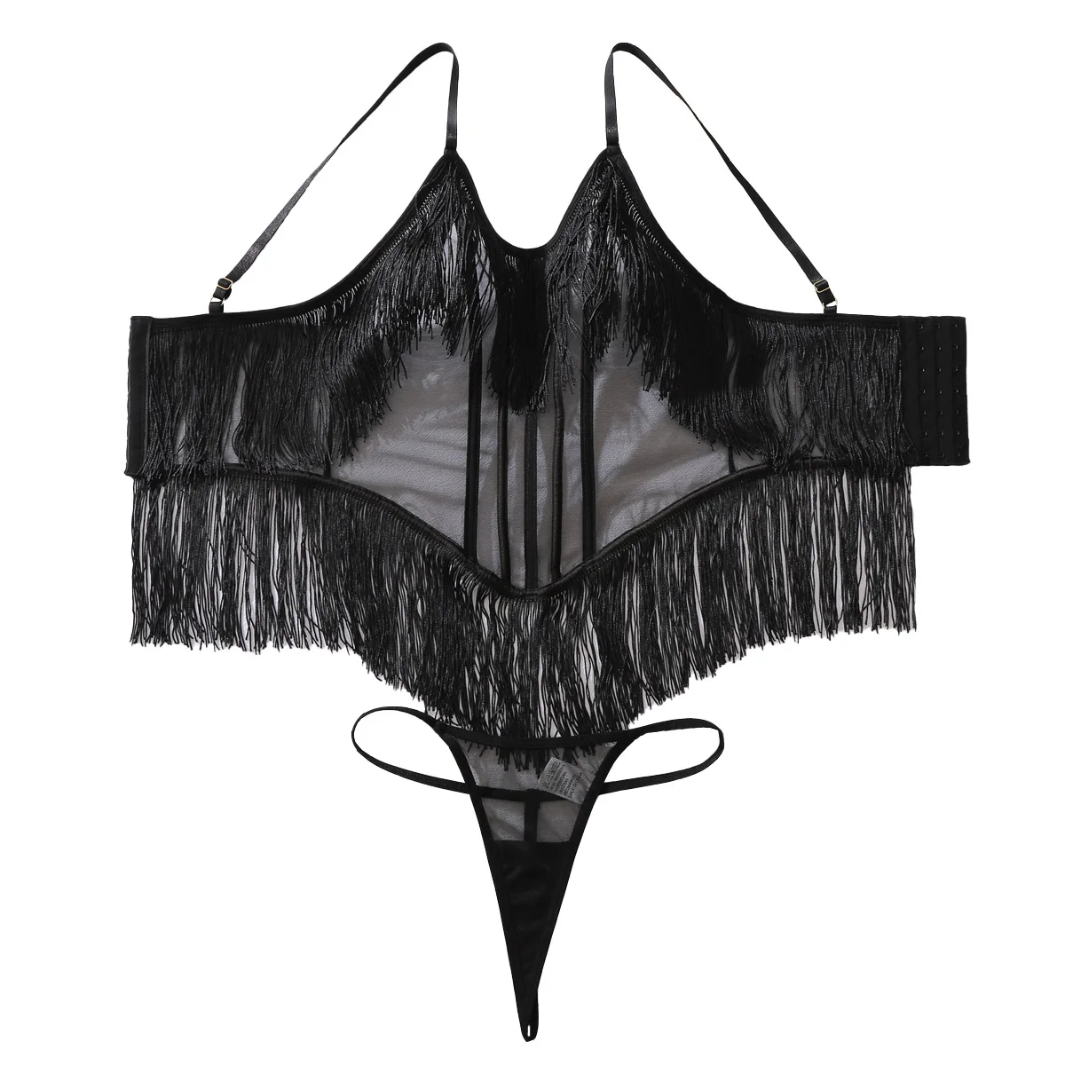 

Unique Design Black Women's Sexy and Romantic Set Spicy See-through Mesh Sexy Halter Tassel Shaping Underwear Underpants Set