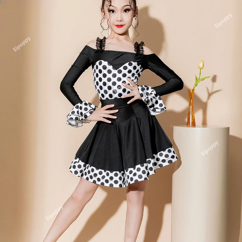 

2024 Autumn/Winter New Latin Dance Dress for Girls Professional Performance and Internet Celebrity Training Clothes Split Set wi