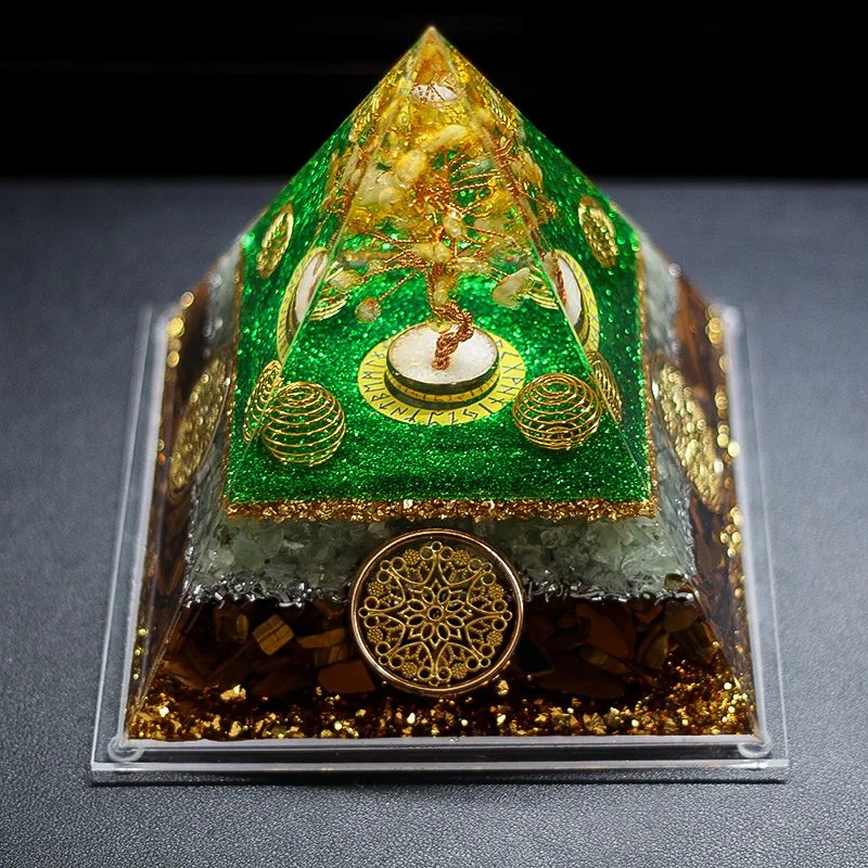 Cross-Border Yellow Crystal Fortune Tree Pyramid Resin Epoxy Craft Home Office Desk Decoration Ornament