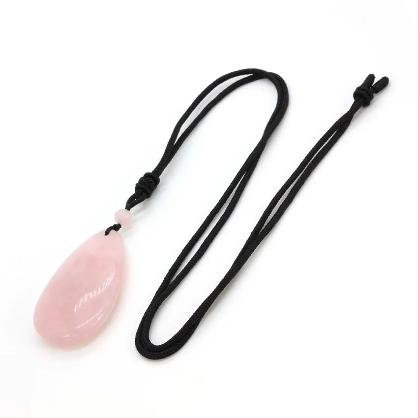 Crystal Teardrop Necklace Natural Rose Pink Quartz Water Drop Stone Pendant Rope Chain Necklace For Women Men Girls Jewelry Gift