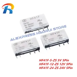 ミニチュア産業リレー、電源リレー、hf41f 5 12 24v、hs、zs、HF41F-5-ZS、HF41F-12-ZS、HF41F-24-ZS、HF41F-12-HS、HF41F-24-HS、5個