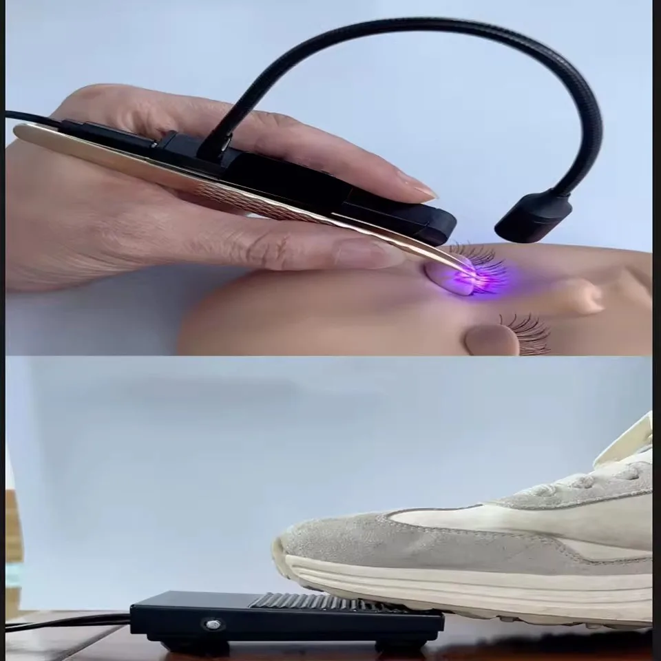 with Foot Pedals 2 in 1 Eyelash UV LED Tweezers New Single Grafting Tweezers with UV colloidal curing eyelash grafting lamp ﻿