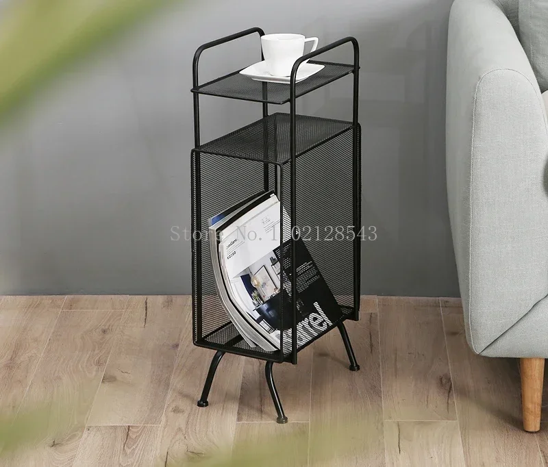Nordic Iron Small Coffee Table Living Room Sofa Bedroom Bedside Corner Simple Book Newspaper Magazine Storage Rack