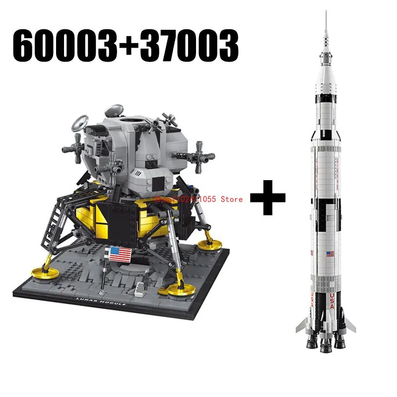 In Stock 37003 Apollo Saturn V Space Launch 60003 Apollo 11 Moon Space Rocket Lunar Lander Model Building Blocks Toy 10266 21309